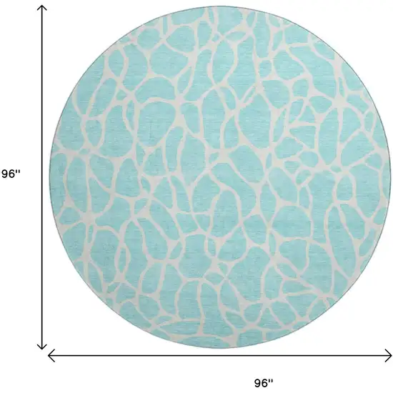 8' Aqua And Ivory Geometric Washable Round Rug With UV Protection Photo 8