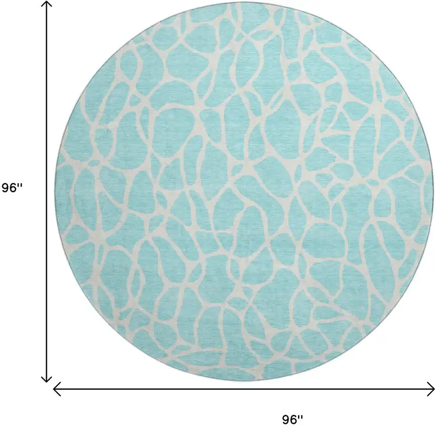 8' Aqua And Ivory Geometric Washable Round Rug With UV Protection Photo 8