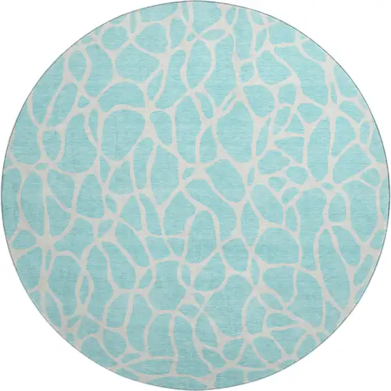 8' Aqua And Ivory Geometric Washable Round Rug With UV Protection Photo 1