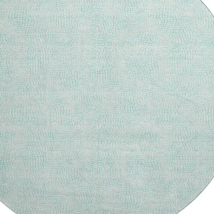 8' Aqua And Ivory Geometric Washable Round Rug With UV Protection Photo 2