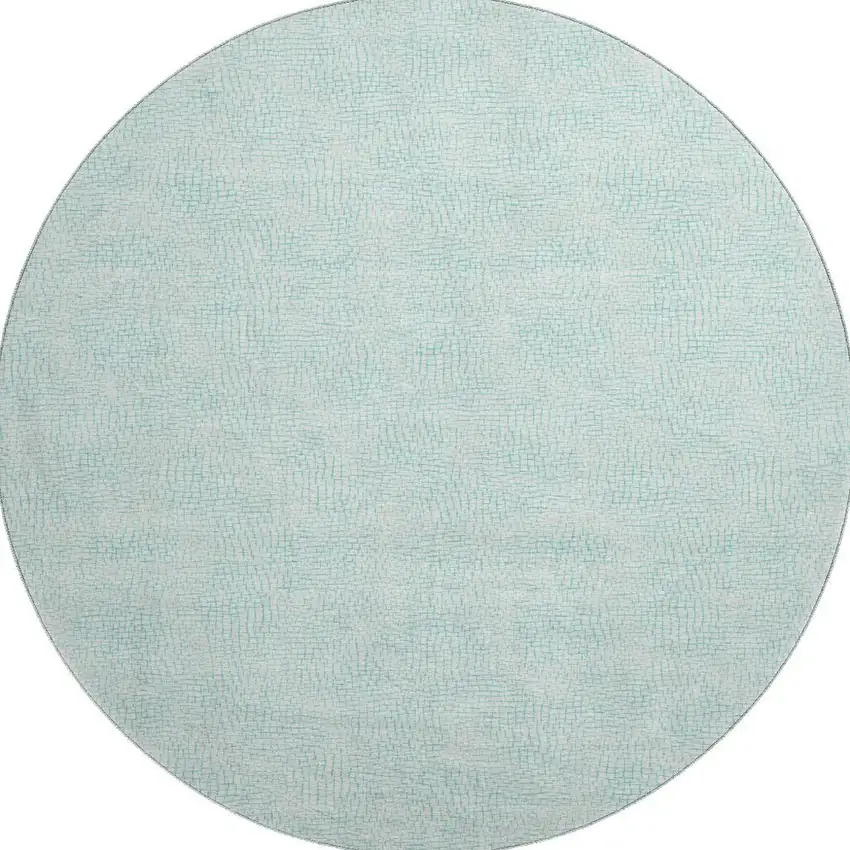 8' Aqua And Ivory Geometric Washable Round Rug With UV Protection Photo 3