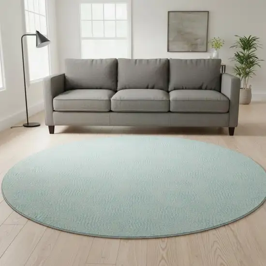 8' Aqua And Ivory Geometric Washable Round Rug With UV Protection Photo 2