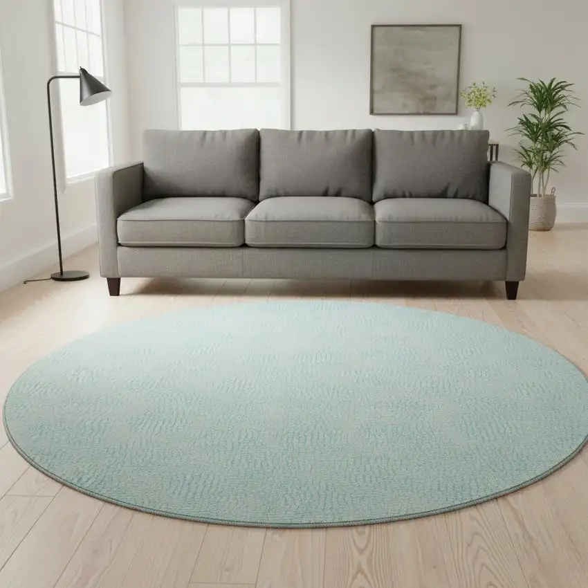 8' Aqua And Ivory Geometric Washable Round Rug With UV Protection Photo 2