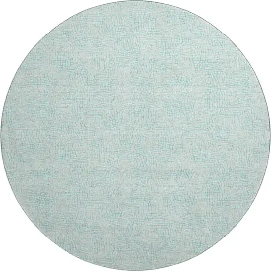 8' Aqua And Ivory Geometric Washable Round Rug With UV Protection Photo 1