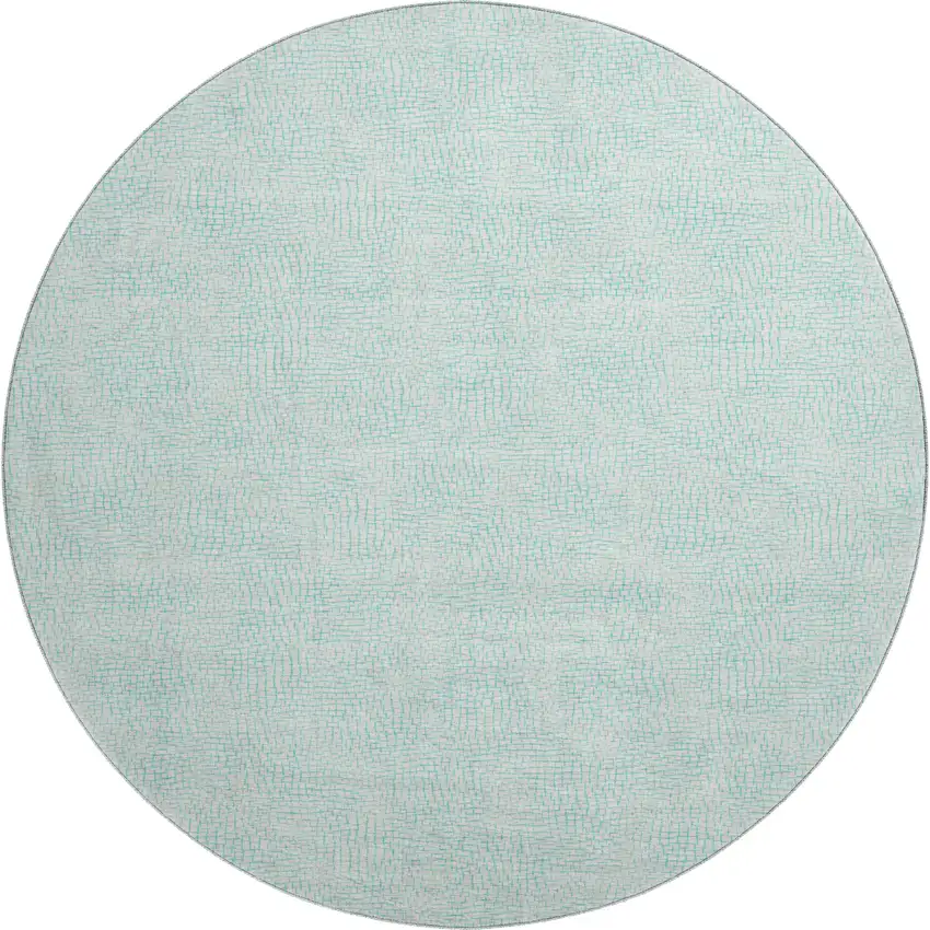 8' Aqua And Ivory Geometric Washable Round Rug With UV Protection Photo 1