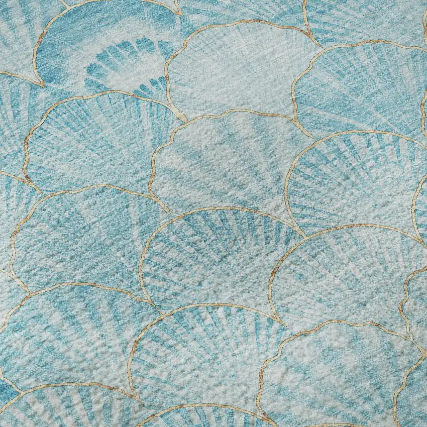 8' Aqua And Ivory Geometric Washable Round Rug With UV Protection Photo 8