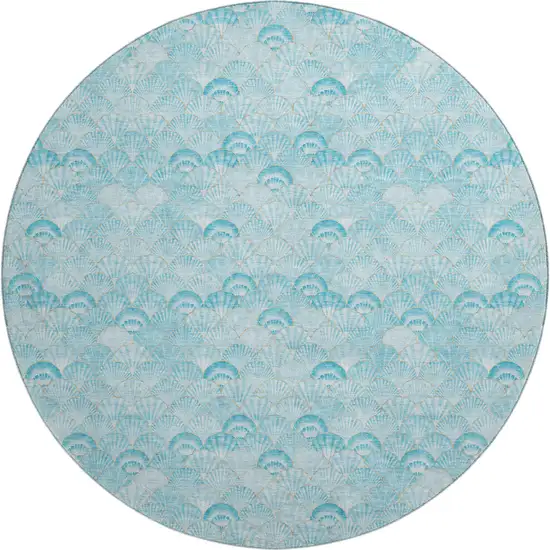 8' Aqua And Ivory Geometric Washable Round Rug With UV Protection Photo 2