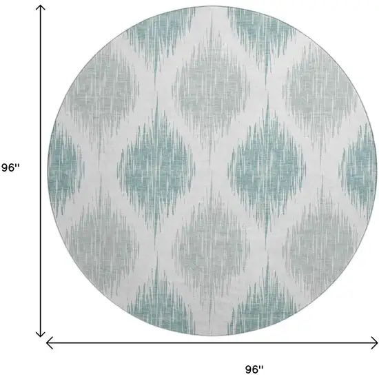8' Aqua And Ivory Ikat Washable Round Rug With UV Protection Photo 3