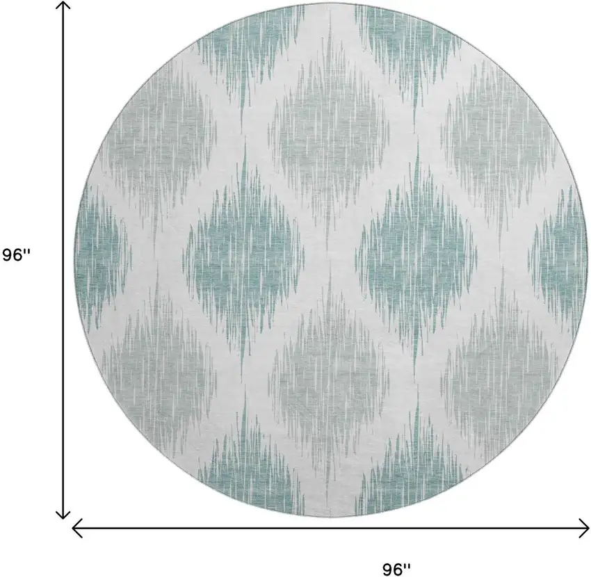 8' Aqua And Ivory Ikat Washable Round Rug With UV Protection Photo 3