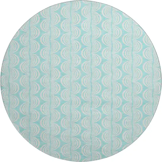8' Aqua And Ivory Ogee Washable Round Rug With UV Protection Photo 1