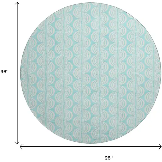 8' Aqua And Ivory Ogee Washable Round Rug With UV Protection Photo 9
