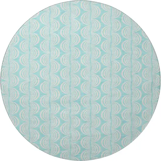 8' Aqua And Ivory Ogee Washable Round Rug With UV Protection Photo 3
