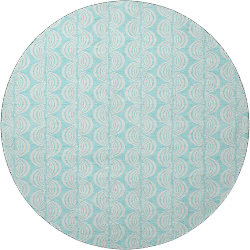8' Aqua And Ivory Ogee Washable Round Rug With UV Protection Photo 3