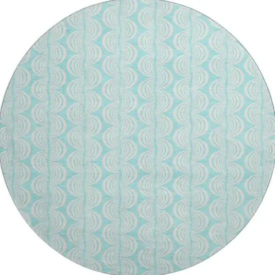 8' Aqua And Ivory Ogee Washable Round Rug With UV Protection Photo 2