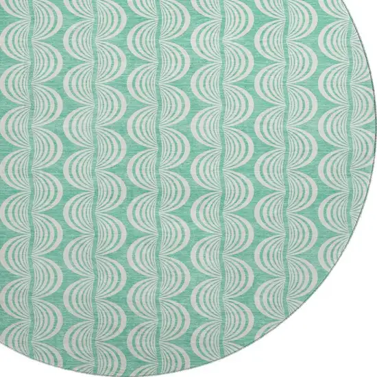 8' Aqua And Ivory Ogee Washable Round Rug With UV Protection Photo 2