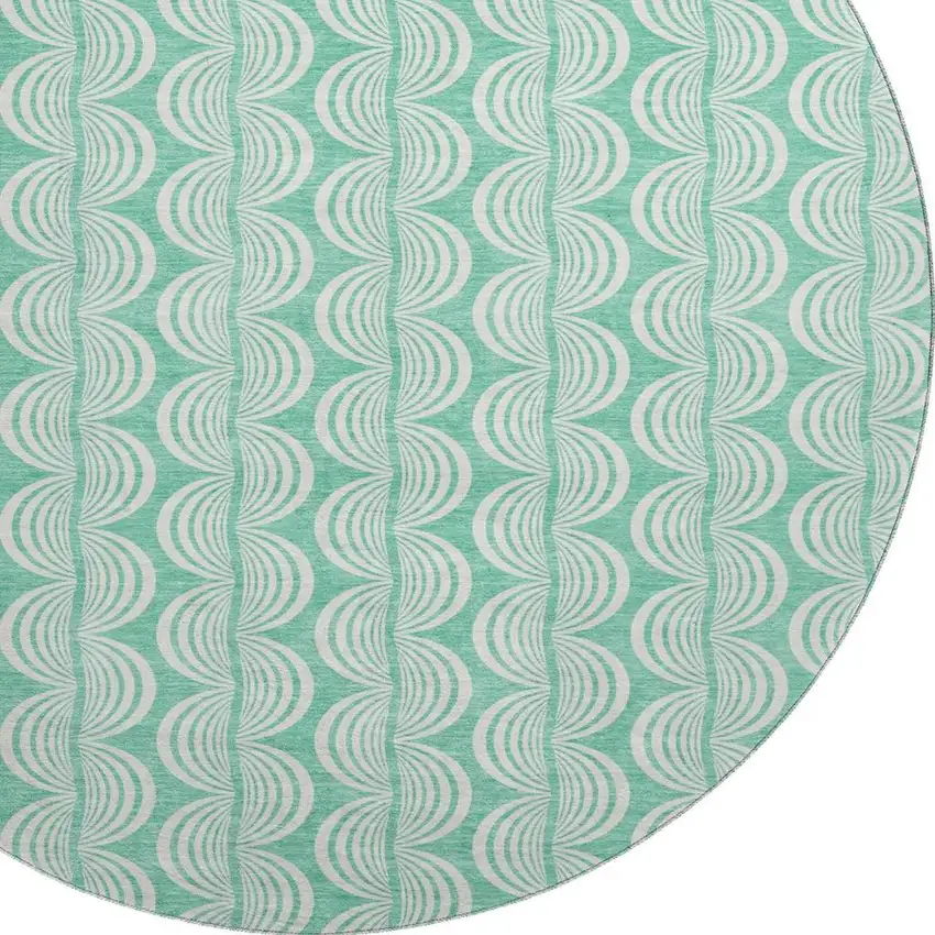 8' Aqua And Ivory Ogee Washable Round Rug With UV Protection Photo 2