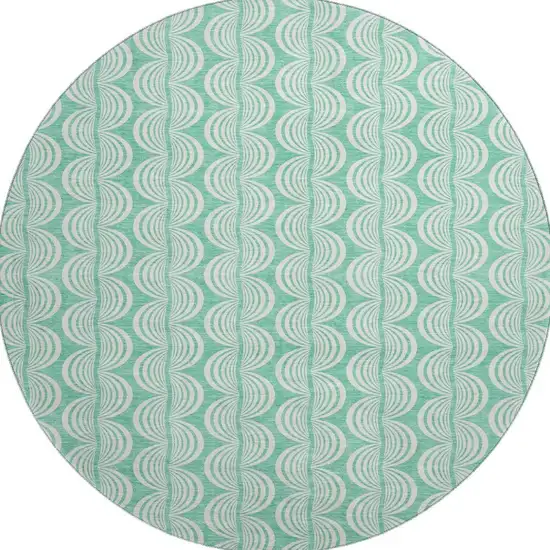 8' Aqua And Ivory Ogee Washable Round Rug With UV Protection Photo 3