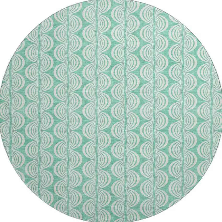 8' Aqua And Ivory Ogee Washable Round Rug With UV Protection Photo 3