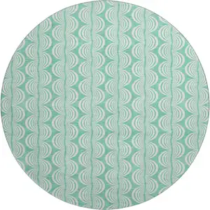 Photo of 8' Aqua And Ivory Ogee Washable Round Rug With UV Protection