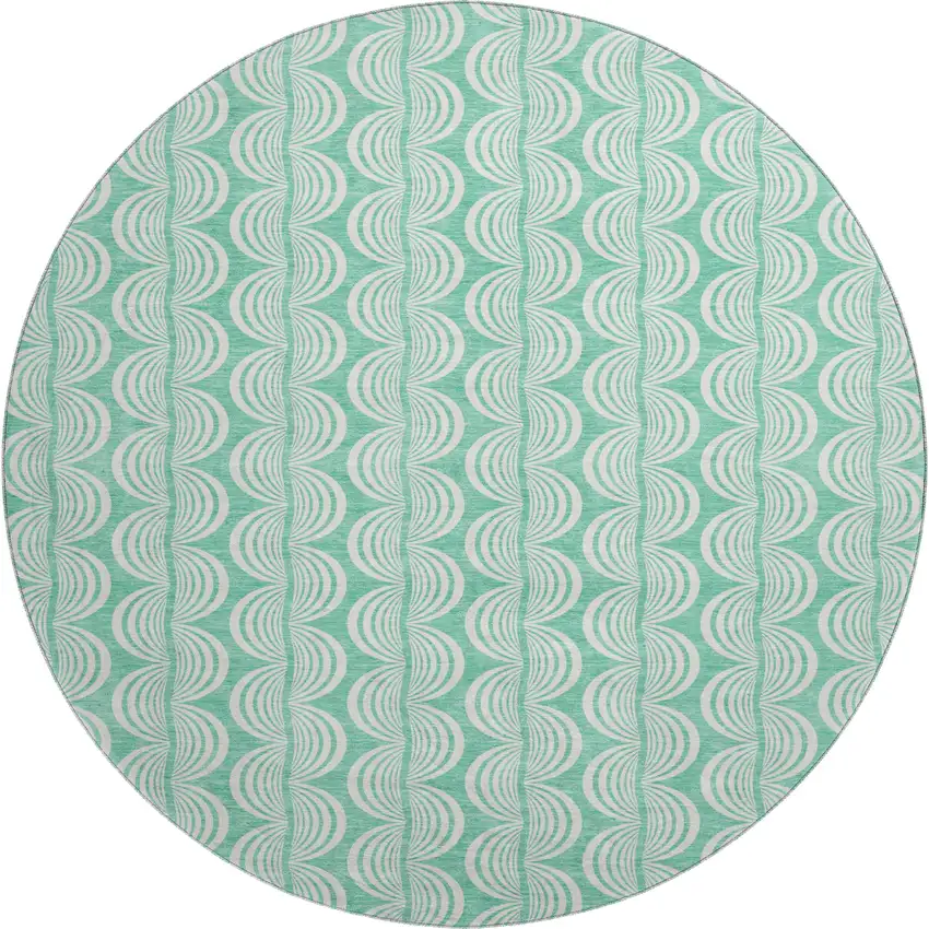 8' Aqua And Ivory Ogee Washable Round Rug With UV Protection Photo 1