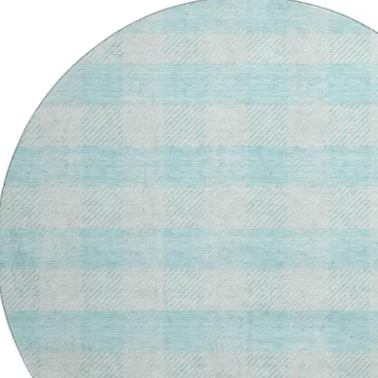 8' Aqua And Ivory Plaid Washable Round Rug With UV Protection Photo 2
