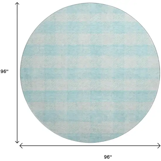 8' Aqua And Ivory Plaid Washable Round Rug With UV Protection Photo 9