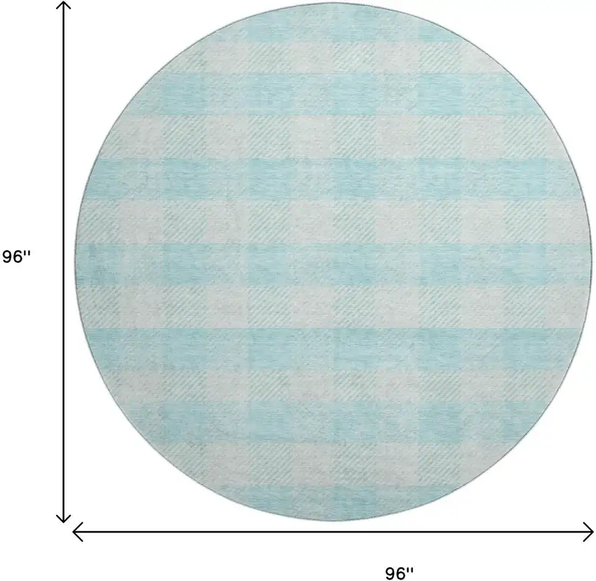 8' Aqua And Ivory Plaid Washable Round Rug With UV Protection Photo 9
