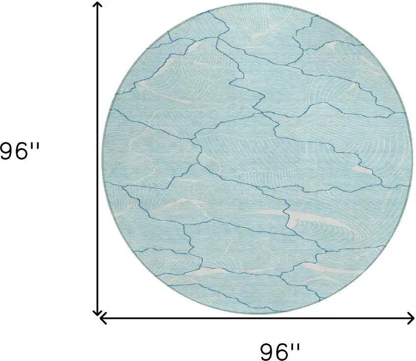 8' Aqua And Ivory Round Abstract Washable Indoor Outdoor Area Rug Photo 9
