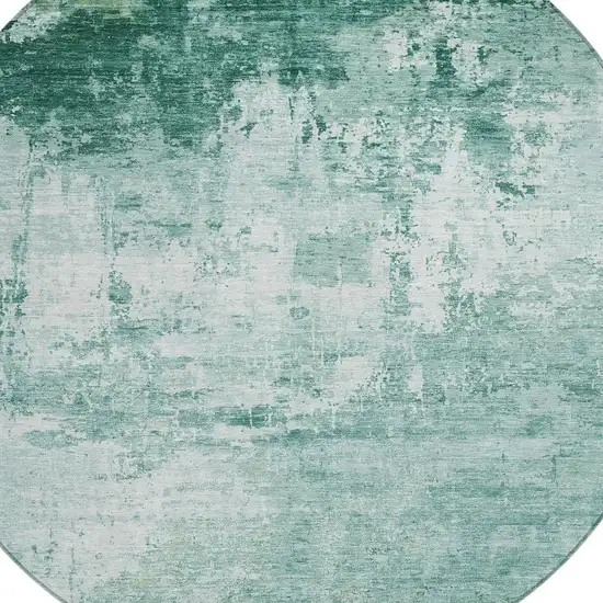 8' Aqua And Ivory Round Abstract Washable Indoor Outdoor Area Rug Photo 4