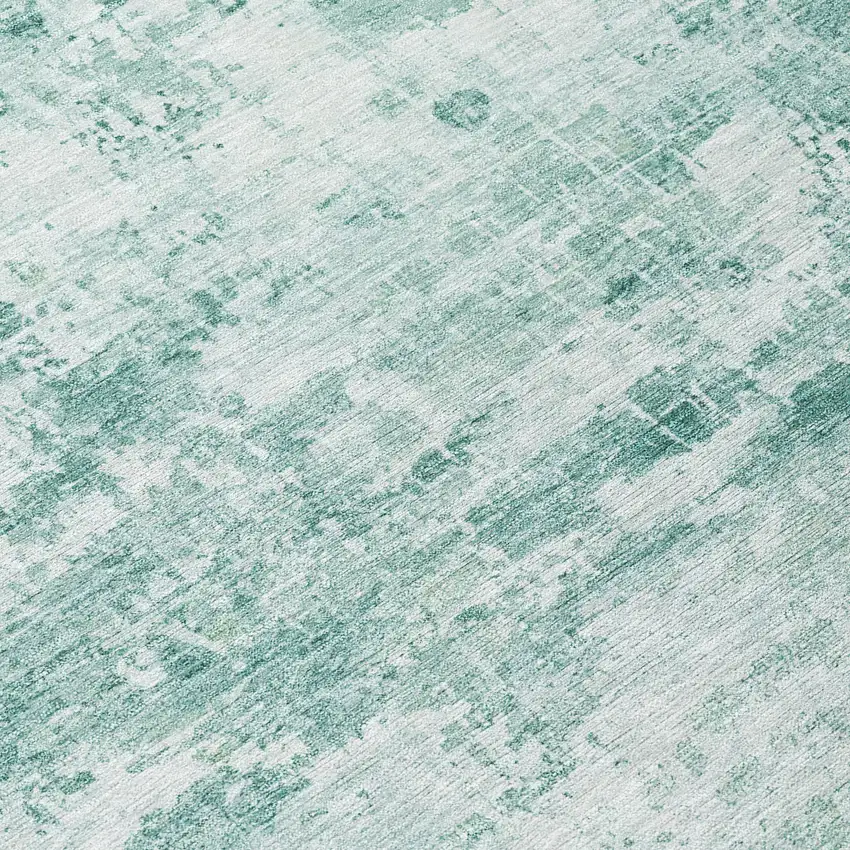 8' Aqua And Ivory Round Abstract Washable Indoor Outdoor Area Rug Photo 8
