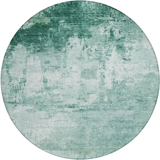 8' Aqua And Ivory Round Abstract Washable Indoor Outdoor Area Rug Photo 1