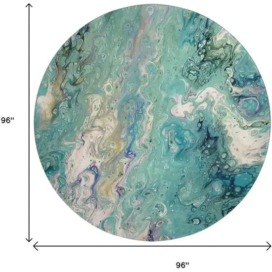 8' Aqua And Ivory Round Abstract Washable Indoor Outdoor Area Rug Photo 3