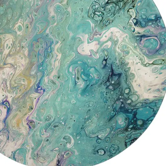 8' Aqua And Ivory Round Abstract Washable Indoor Outdoor Area Rug Photo 5