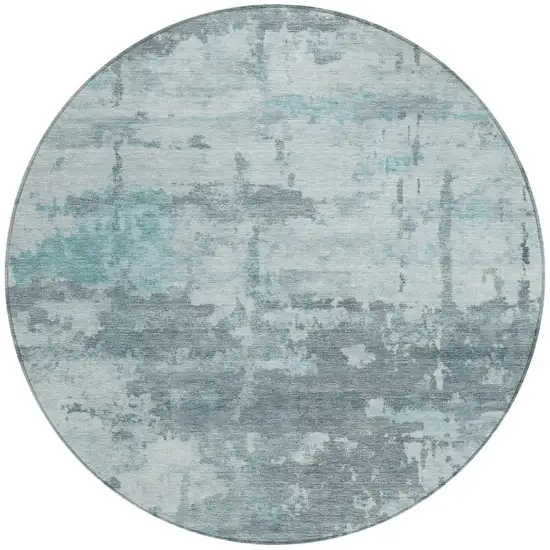 8' Aqua And Ivory Round Abstract Washable Indoor Outdoor Area Rug Photo 3