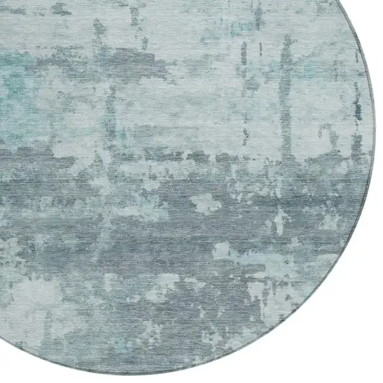 8' Aqua And Ivory Round Abstract Washable Indoor Outdoor Area Rug Photo 2