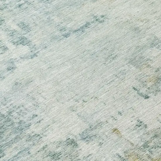 8' Aqua And Ivory Round Abstract Washable Indoor Outdoor Area Rug Photo 9