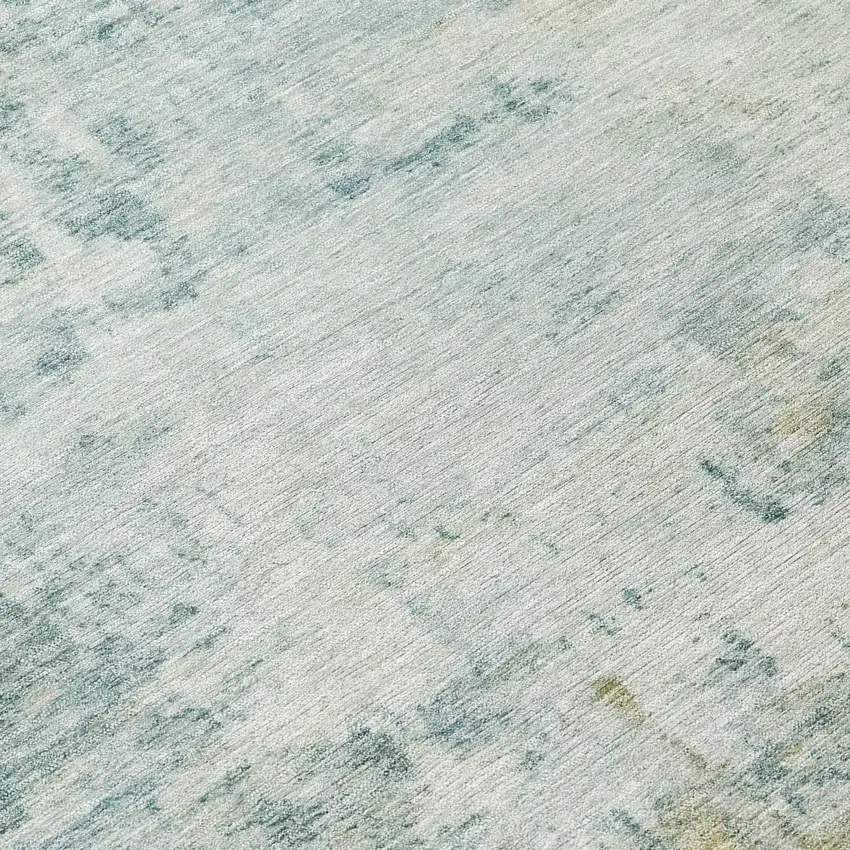 8' Aqua And Ivory Round Abstract Washable Indoor Outdoor Area Rug Photo 9