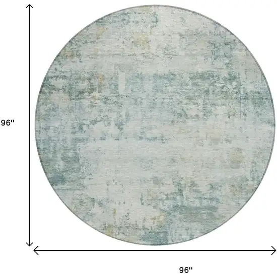 8' Aqua And Ivory Round Abstract Washable Indoor Outdoor Area Rug Photo 7