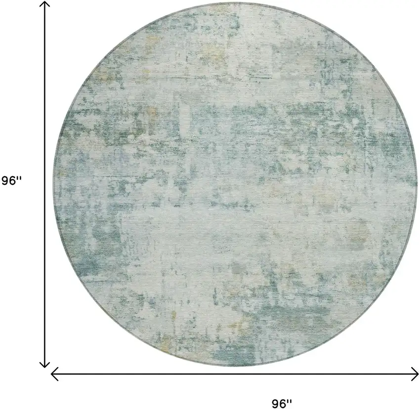 8' Aqua And Ivory Round Abstract Washable Indoor Outdoor Area Rug Photo 7