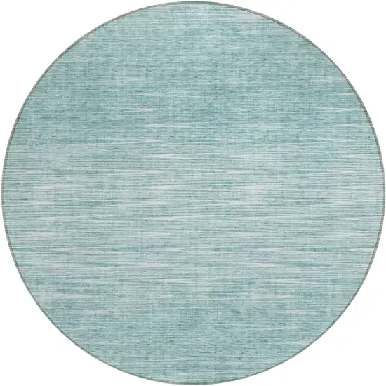 8' Aqua And Ivory Round Abstract Washable Indoor Outdoor Area Rug Photo 2