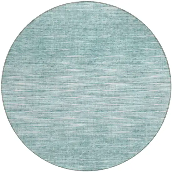 8' Aqua And Ivory Round Abstract Washable Indoor Outdoor Area Rug Photo 2