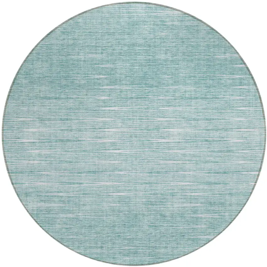 8' Aqua And Ivory Round Abstract Washable Indoor Outdoor Area Rug Photo 2