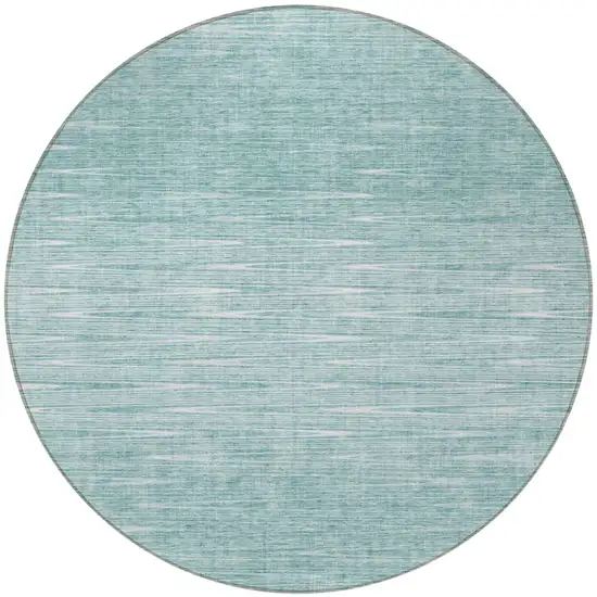 8' Aqua And Ivory Round Abstract Washable Indoor Outdoor Area Rug Photo 5