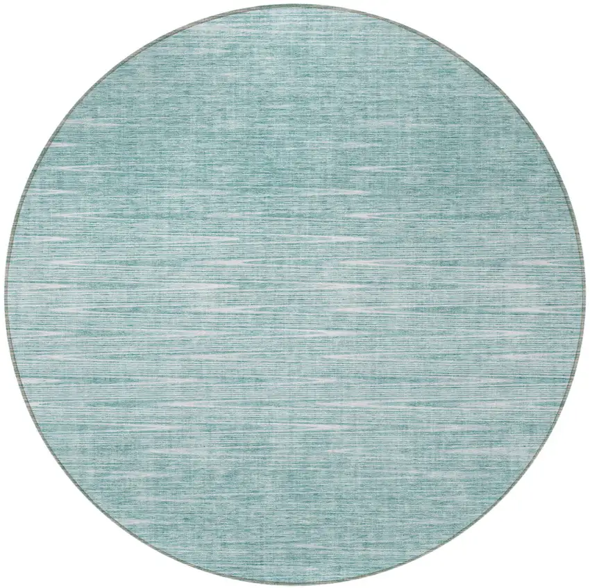 8' Aqua And Ivory Round Abstract Washable Indoor Outdoor Area Rug Photo 5