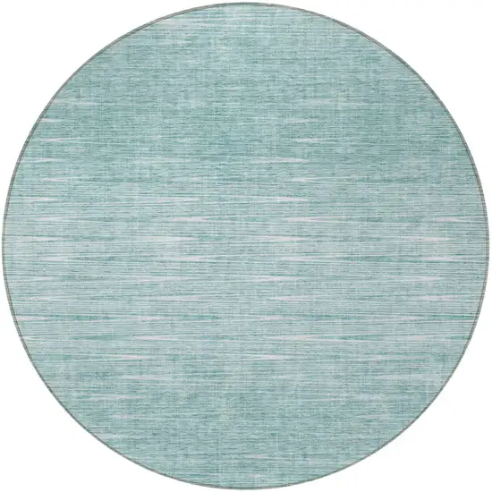 8' Aqua And Ivory Round Abstract Washable Indoor Outdoor Area Rug Photo 5