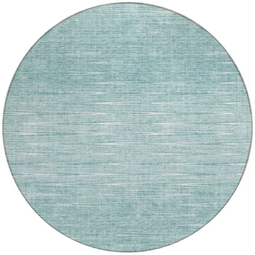 8' Aqua And Ivory Round Abstract Washable Indoor Outdoor Area Rug Photo 4