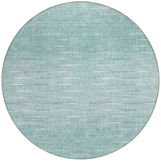 8' Aqua And Ivory Round Abstract Washable Indoor Outdoor Area Rug Photo 4