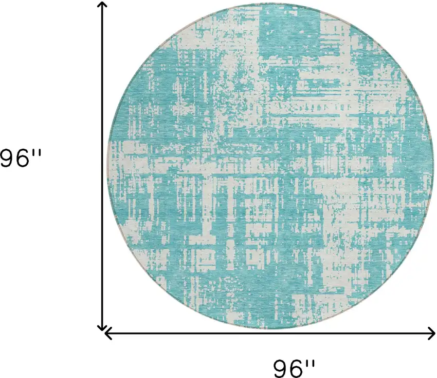 8' Aqua And Ivory Round Abstract Washable Indoor Outdoor Area Rug Photo 3