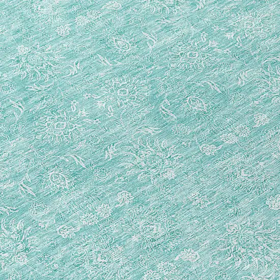 8' Aqua And Ivory Round Floral Washable Indoor Outdoor Area Rug Photo 8