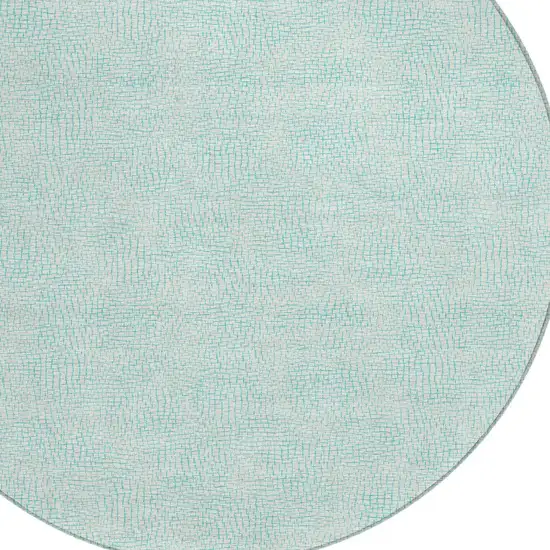 8' Aqua And Ivory Round Geometric Washable Indoor Outdoor Area Rug Photo 4
